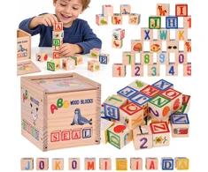 Jokomisiada Medinės lavinamosios kaladėlės – raidės, skaičiai ir paveikslėliai ALPHABET 27vnt. ZA6239