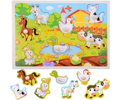 Dėlionė Jokomisiada Wooden Farm Animals Puzzle with Knobs, 7 Pieces ZA6356