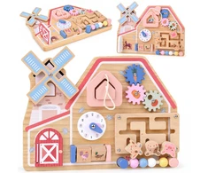 Jokomisiada Wooden Farm Busy Board – Sensory House with Animal Maze ZA6485