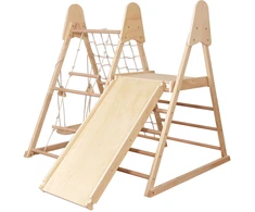 Jokomisiada Wooden Indoor Playground 4-in-1 Slide Climbing Net Ladder Swing SP0874