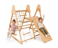 Jokomisiada Wooden Indoor Playground 4-in-1 Slide Climbing Net Ladder Swing SP0874