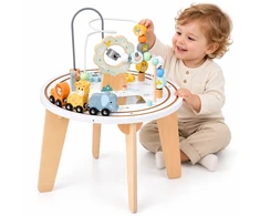 Jokomisiada Wooden Sensory Activity Table with Bead Maze and Animal Train ZA6493
