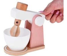 Jokomisiada Wooden Set Toaster Coffee Machine Mixer + Accessories – Small Pretend Play Appliances ZA5929