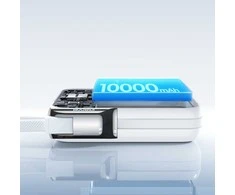 Joyroom JR-PBF27 Pro 10000mAh 30W išorinė baterija su integruotu USB-C laidu ir papildomu dvikrypčiu USB-C–Lightning laidu – balta