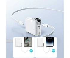 Joyroom JR-PBF27 Pro 10000mAh 30W išorinė baterija su integruotu USB-C laidu ir papildomu dvikrypčiu USB-C–Lightning laidu – balta
