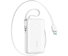 Joyroom JR-PR2 35W 10000mAh išorinė baterija su ištraukiamu USB-C laidu ir integruotu „Lightning“ laidu - Baltas