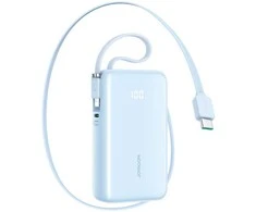 Joyroom JR-PR2L 10000mAh 35W Power Bank with Built-in Retractable USB-C Cable and Lightning Lanyard Cable - Mėlyna