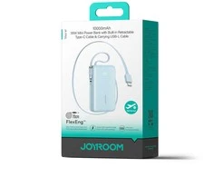 Joyroom JR-PR2L 10000mAh 35W Power Bank with Built-in Retractable USB-C Cable and Lightning Lanyard Cable - Mėlyna