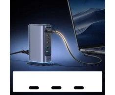 Joyroom JR-TCM02 GaN 65W įkroviklis įkrovimo stotelė 4xUSB-C 2xUSB-A UK kištukas – pilkas