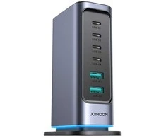 Įkroviklis Joyroom JR-TCM02 GaN 65W 4xUSB-C 2xUSB-A kištukas UK – pilkos spalvos
