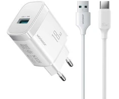 Joyroom JR-TF4 18W sieninis įkroviklis su 3A USB-A - USB-C 1m laidu - baltas