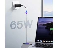 Joyroom JR-TG10 65W GaN 2x USB-C + USB-A wall charger with 100W USB-C - USB-C 1.2m cable - juodas