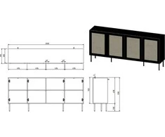 Cama Meble Komoda - Juta 4D 200x39,5x90, Juoda