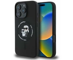 Karl Lagerfeld Liquid Silicone Karl and Choupette MagSafe dėklas skirtas Apple iPhone 16 Pro juodos spalvos