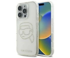 Karl Lagerfeld IML Rhinestones Karl Head - dėklas skirtas Apple iPhone 16 Pro transparent