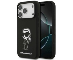 Karl Lagerfeld dėklas, skirtas IPHONE 17 Pro, suderinamas su MagSafe KLHMP17LSKIGROK (silikoninis su KL eskizu ir logotipu), juodas
