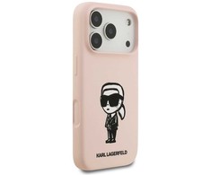 Karl Lagerfeld dėklas, skirtas IPHONE 17 Pro, suderinamas su „MagSafe KLHMP17LSKIGROP“ (silikonas su KL eskizu ir logotipu), rožinis