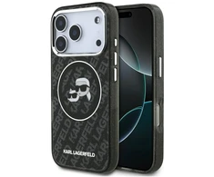 Dėklas Karl Lagerfeld IML Glitter Karl &amp; Choupette Heads Logo MagSafe, skirtas iPhone 17 Pro, juodas