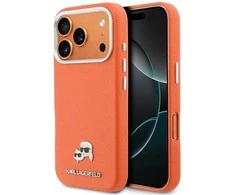 Karl Lagerfeld dėklas, skirtas IPHONE 17 Pro, suderinamas su MagSafe KLHMP17L6PFKCLO (PU FW W/ K&amp;C Head Pin), oranžinis