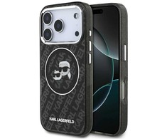 Karl Lagerfeld IML Glitter Karl &amp; Choupette Heads Logo MagSafe - dėklas skirtas Apple iPhone 17 Pro juodas