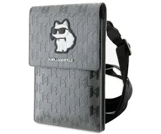 Karl Lagerfeld Saffiano Monogram Choupette - Krepšys telefonui per petį (sidabrinas)