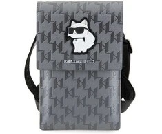 Karl Lagerfeld Saffiano Monogram Choupette - Krepšys telefonui per petį (sidabrinas)