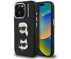 Karl Lagerfeld Grained PU K&CH Heads dėklas skirtas Apple iPhone 16 Pro Max juodos spalvos