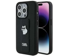 Karl Lagerfeld KLHCP14XGSACHPK Apple iPhone 14 Pro Max 6.7″ juodos spalvos kietas dėklas Gripstand Saffiano Choupe