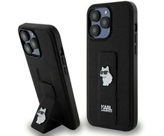 Karl Lagerfeld KLHCP13XGSACHPK Apple iPhone 13 Pro Max 6.7″ juodos spalvos kietas dėklas Gripstand Saffiano Choupe