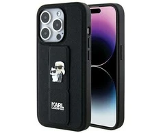 Karl Lagerfeld KLHCP14LGSAKCPK Apple iPhone 14 Pro 6.1″ juodos spalvos kietas dėklas Gripstand Saffiano Karl&Choup