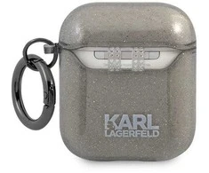 Karl Lagerfeld KLA2UKHGK AirPods dėklas juodos spalvos Glitter Karl`s Head