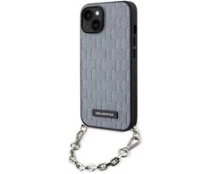 Karl Lagerfeld KLHCP14SSACKLHPG Apple iPhone 14 / 15 / 13 6.1″ sidabrinis kietas dėklas Saffiano Monogram Ch