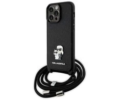Karl Lagerfeld KLHCP14XSAKCPSK Apple iPhone 14 Pro Max 6.7″ kietas dėklas juodos spalvos Crossbody Saffiano Metal