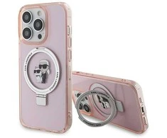 Karl Lagerfeld KLHMP15LHMRSKCP Apple iPhone 15 Pro 6.1″ rožinės spalvos kietas dėklas Ring Stand Karl&Choupettte Mag