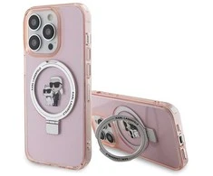 Karl Lagerfeld KLHMP15XHMRSKCP Apple iPhone 15 Pro Max 6.7″ rožinės spalvos kietas dėklas Ring Stand Karl&Choupettte