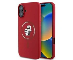Karl Lagerfeld dėklas skirtas Apple iPhone 16, suderinamas su MagSafe KLHMP16SSCMKCRHR (silikono KC korpuso žiedas), raudonas