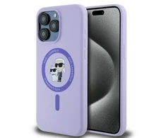 Karl Lagerfeld silikoninis Karl&amp;Choupette Heads Ring MagSafe Apple iPhone 15 Pro Max - dėklas telefonui violetinės spalvos