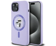 Karl Lagerfeld silikoninis Karl&amp;Choupette Heads Ring MagSafe iPhone 15 - dėklas telefonui violetinės spalvos