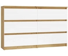 „Top E Shop“ M6 MALWA komoda su 6 stalčiais, 120 cm, ąžuolo medienos, „Artisan/Baltas“.