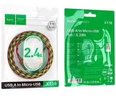 Laidas USB A į Micro USB Hoco 2,4A 1 m gradientinis raudonas