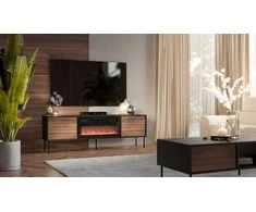 Cama Meble Cama CORTINA TV cabinet 180x40x60 juodas/walnut + juodas fireplace