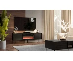 Cama Meble Cama CORTINA TV cabinet 180x40x60 juodas + juodas fireplace