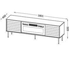 Cama Meble Cama CORTINA TV cabinet 180x40x60 juodas/walnut + juodas fireplace