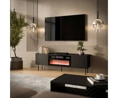 Cama Meble Cama LUCCA TV cabinet 180x40x59 juodas + juodas fireplace