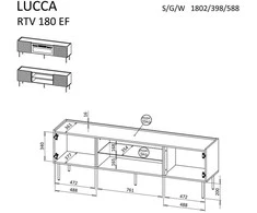 Cama Meble Cama LUCCA TV cabinet 180x40x59 juodas + juodas fireplace