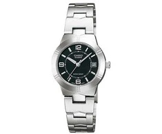 Moteriškas laikrodis Casio LTP-1241D-1A, su dėžute, Juodas ciferblatas