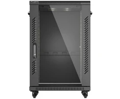19" 18U 600 × 600 Juodas FLOOR-STANDING RACK CABINET WITH GLASS DOOR, LANBERG (FLAT PACK)