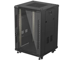 19" 18U 600 × 600 Juodas FLOOR-STANDING RACK CABINET WITH GLASS DOOR, LANBERG (FLAT PACK)