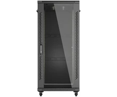19" 27U 600 × 1000 Juodas FLOOR-STANDING RACK CABINET WITH GLASS DOOR, LANBERG (FLAT PACK)