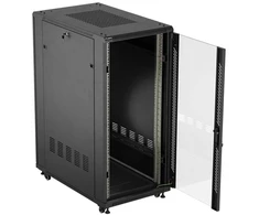 19" 27U 600 × 1000 Juodas FLOOR-STANDING RACK CABINET WITH GLASS DOOR, LANBERG (FLAT PACK)